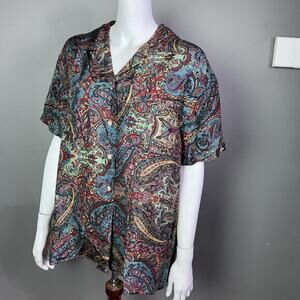 Ralph‎ Lauren top women's 12 blue label silk print scarf camp quiet luxury